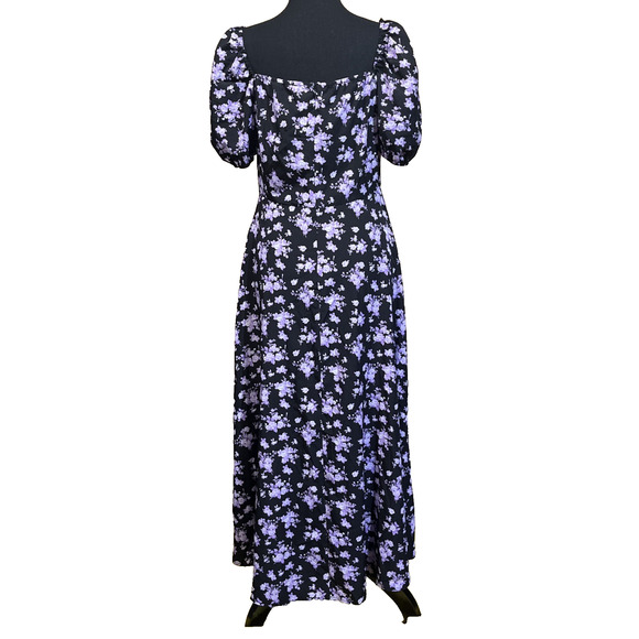 Y2K Milkmaid Babydoll Midi Dress Women's Large Black Floral Whimsigoth Fairy - Picture 2 of 14